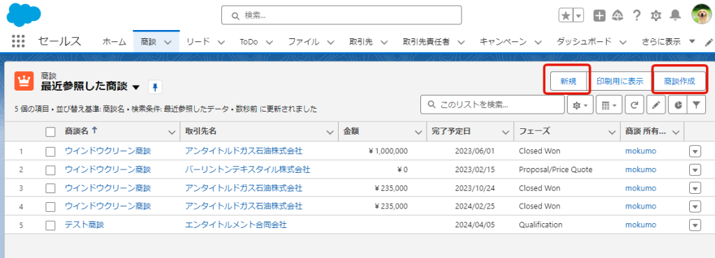 標準ボタンとカスタムボタンを表示