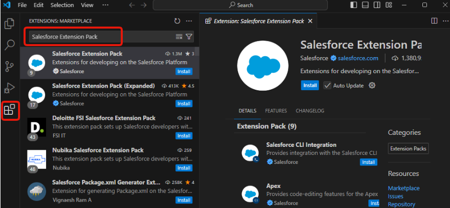 Salesforce Extension Pack のインストール1