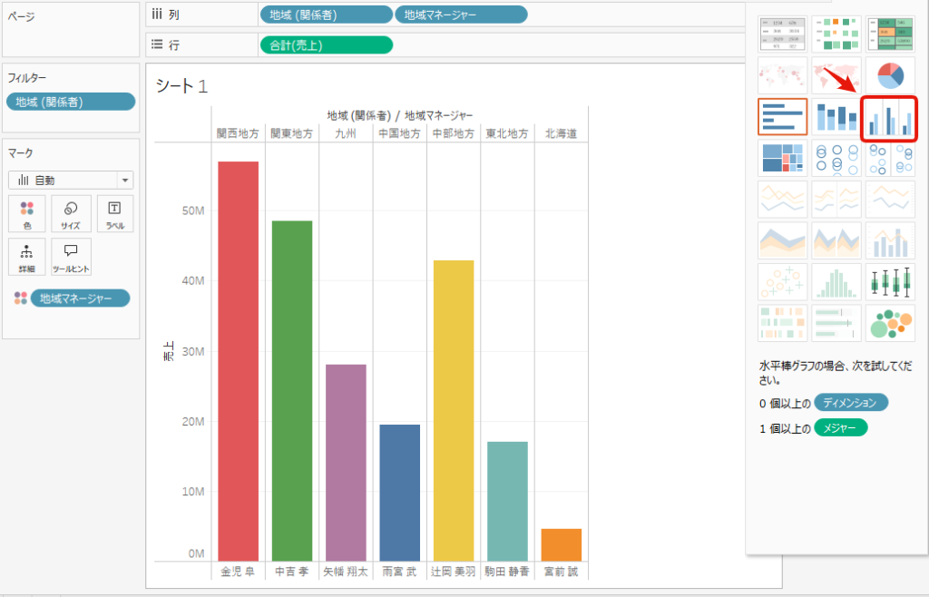 Tableauのグラフの種類を変更する2