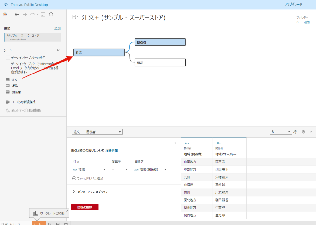 Tableauのテーブルを作成する